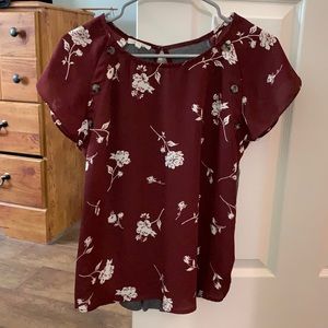Two-toned Maroon/Gray Floral Blouse